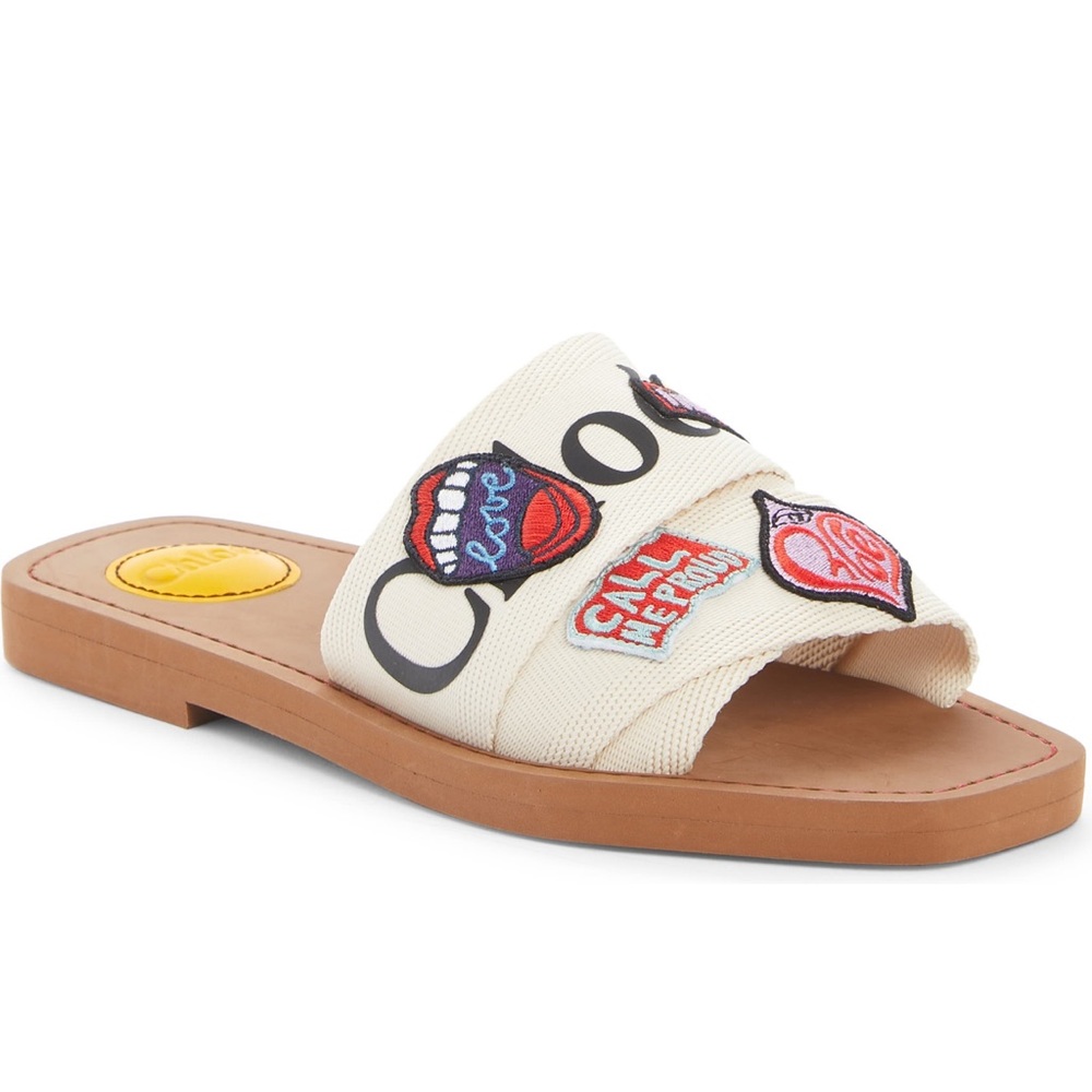 Chloe Woody Logo Patch Slide Sandal